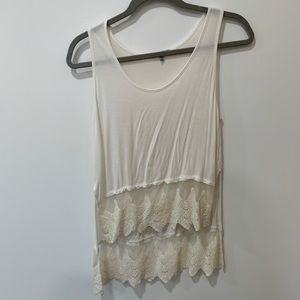 White High-Low Tank Top with Lace